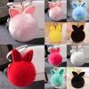 Elegant Pompon Fluffy Women Rabbit Ear Fur Ball Key Chain Rings Bag Keychain Pendant