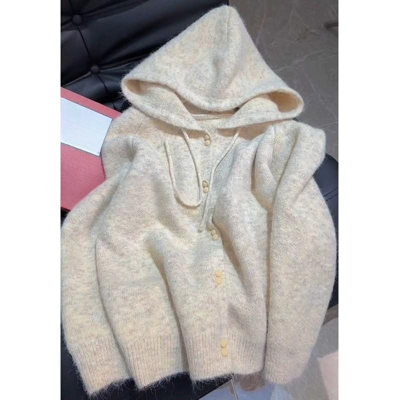 Sweet and Lazy Fashion Soft Waxy Milk Hooded Cardigan Sweater Women's 2024 New Winter Knitted Sweater