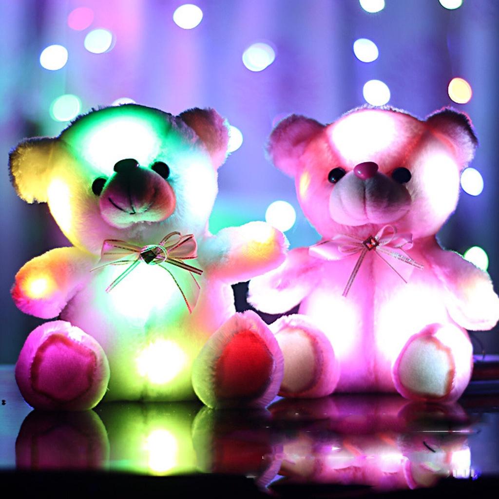 Small Flash Led Teddy Bear Stuffed Animal Plush Soft Hug Toy Baby Gift Girls
