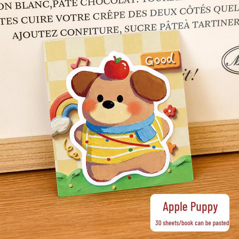 Adorable Animal Oil Painting Sticky Notes: Reusable Tearable Cartoon Message Stickers, Japanese Style