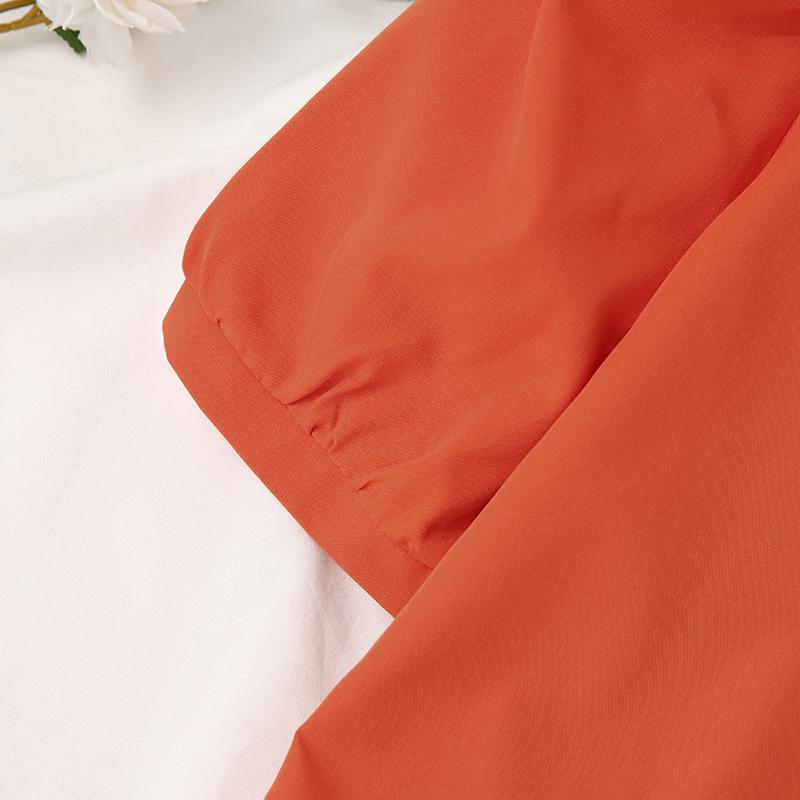 VONDA Women's Summer Round Neck Puff Short Sleeve Button Solid Color Loose Blouse