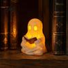 Cute Ghost Night Light Reading Book Lamp, Lighted Figurine with Warm LED Fun Halloween Decorations Light, for Mantel Shelf Table Indoor Home