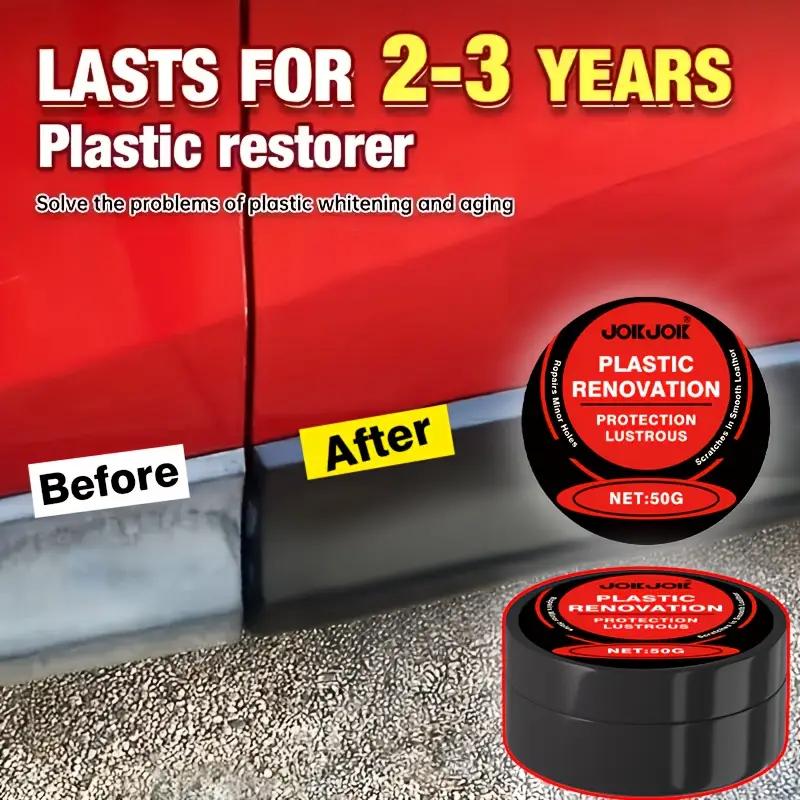 Multi functional plastic paste, renovating interior, updating car exterior plastic panels, brightening dashboard, seats, blacken