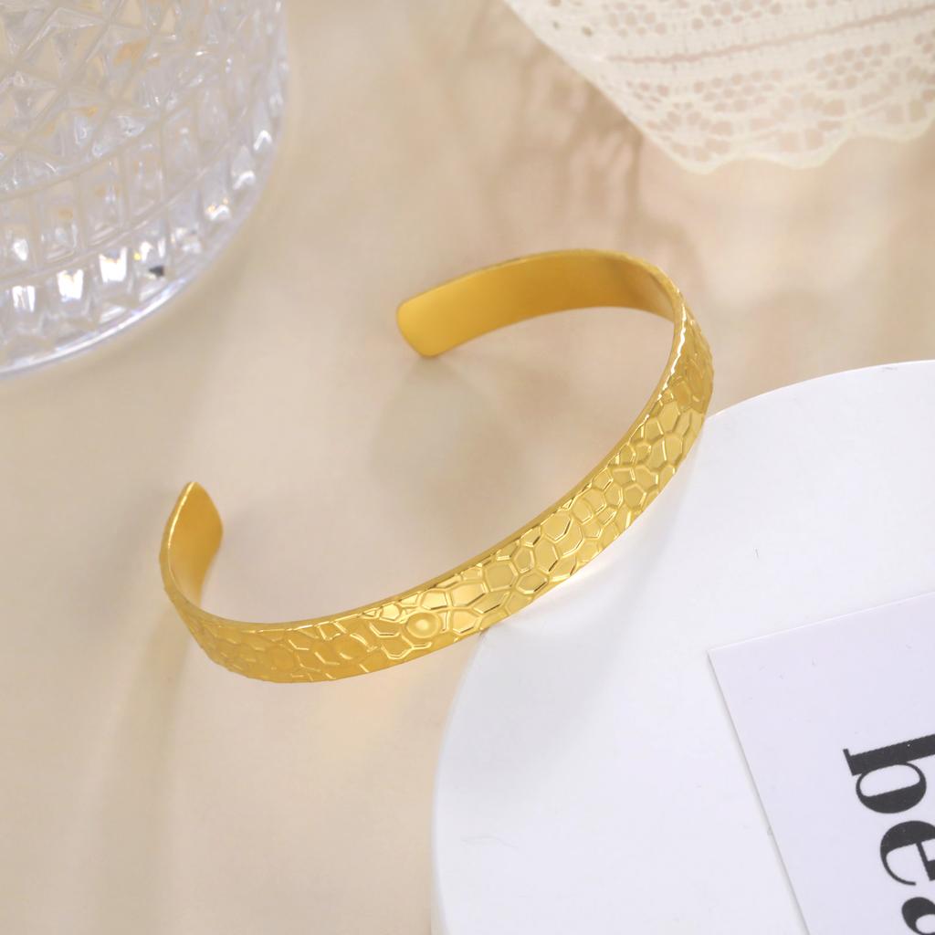 Stainless Steel Cuff Bracelet On Hand Women Geometric Flower Leaves Eye Adjustable Open Gold Bangle Jewelry