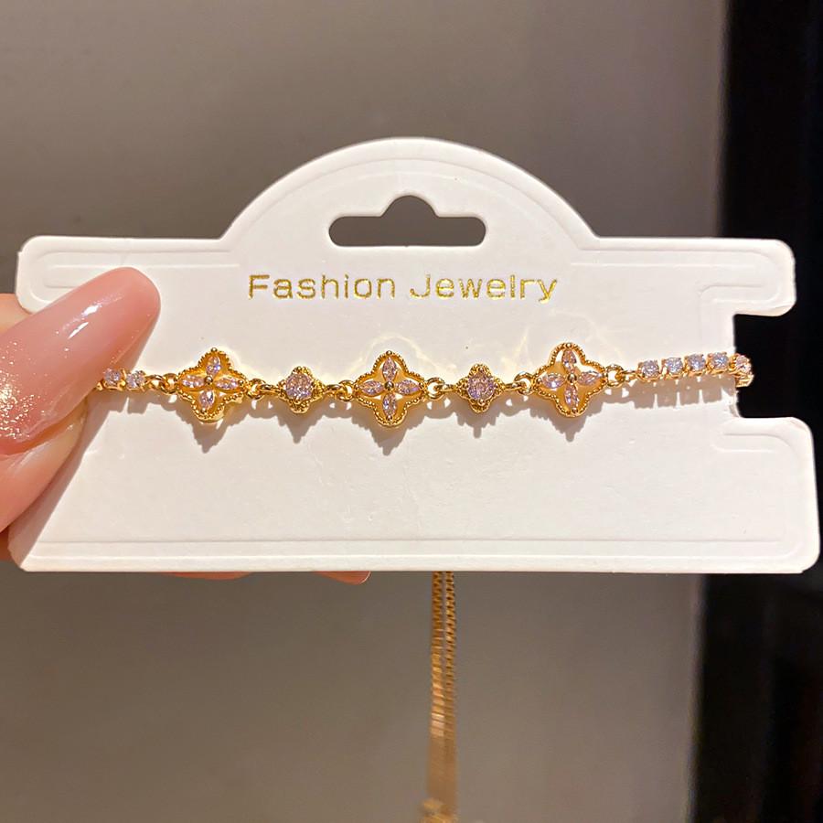 Gold Electroplated Zircon Flower Jewelry For Women Stylish Office Accessory