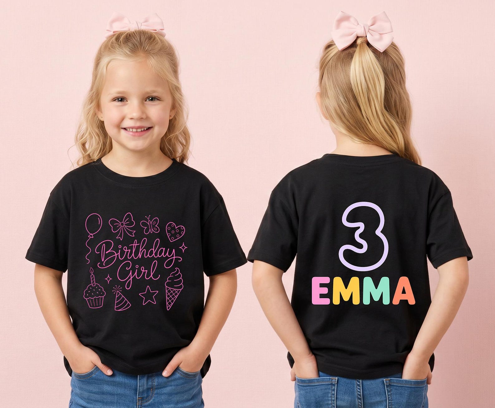 Personalized 3rd Birthday Shirt, Birthday Girl Tee, Cute Birthday Party Outfit, Balloon Cupcake Birthday Tee, Third Birthday Gift 100