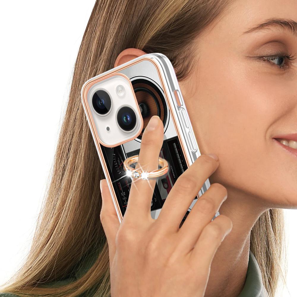 Luxusní IMD galvanický rám TPU Nárazuvzdorné pouzdro na telefon Kovový prstencový stojan pro iPhone 11 12 13 14 Pro Max 15 15 Ultra 15Plus