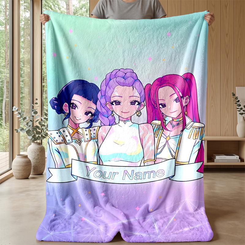 Custom Text Flannel Throw Blanket, Lightweight Cozy Bed Sofa BlanketKpop Demon Hunters