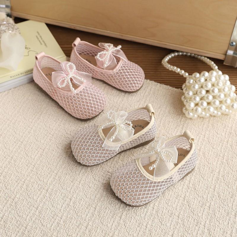 Girls Flat Breathable Lace Mesh Sandals With Bow Detail Princess Shoes Dress Outfits