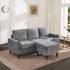 Upholstered sofa with USB and Type-C ports, 3-seater with two cup holders for living room, lounge and bedroom – L-shaped sofa bed, Grey, Linen