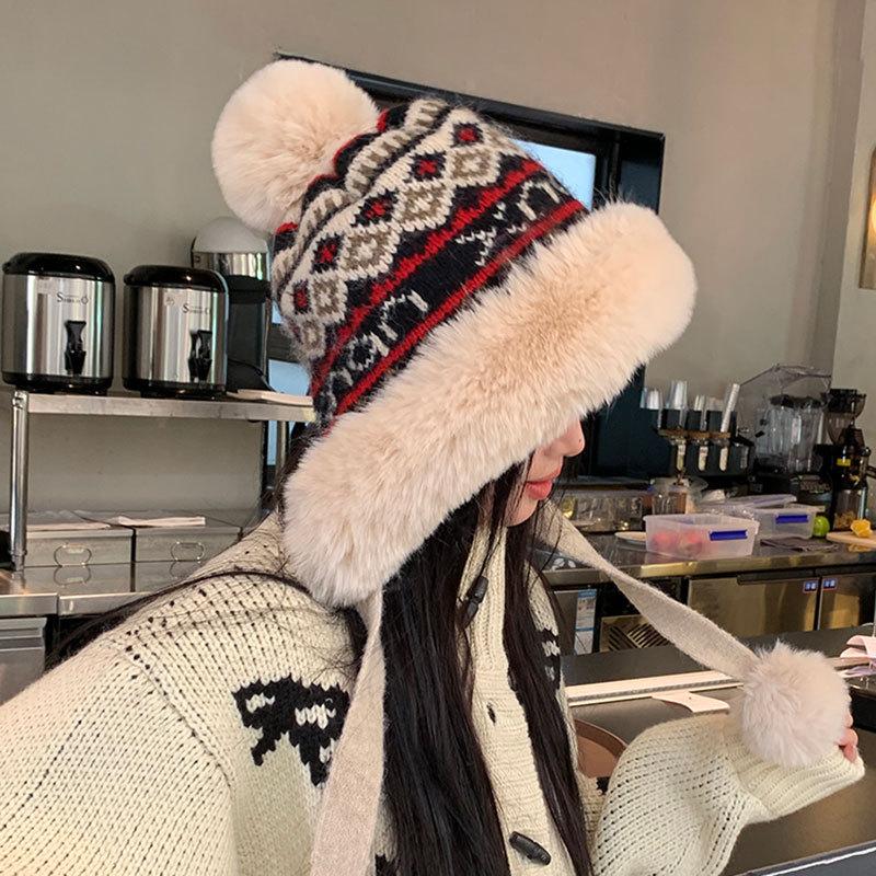 

Hats for men and women, knitted in winter to keep warm and cold, piled and thickened to show the face, small ear protection cotton One size сірий колір