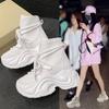 Women's Autumn Winter Ankle Leather Boots High Heel Motorcycle Boots Women's Thick Sole High Platform Combat Casual Shoes