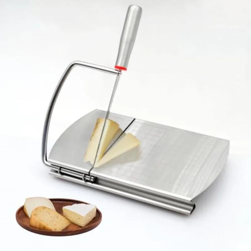 Multipurpose Cheese Slicer Stainless Steel Cheese Cutter Board with Blade Food Butter Slicer with Accurate Size Scale. Light Grey