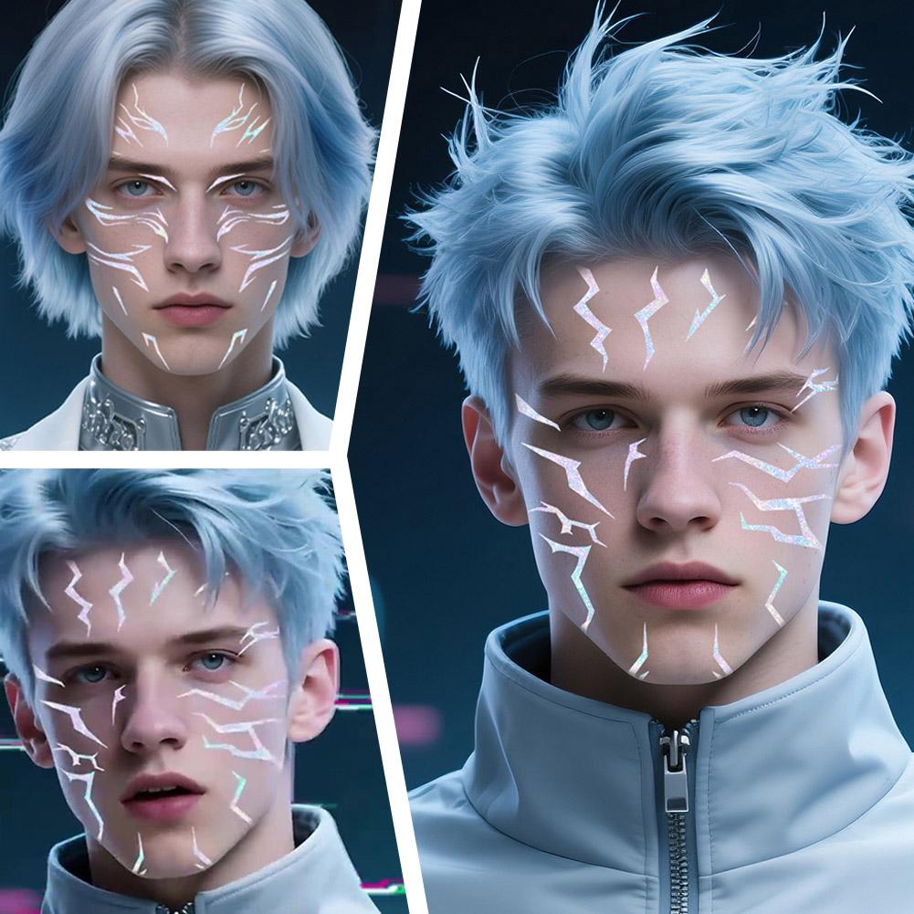 Temporary Tattoos, Purple Lightning Bold Makeup for Cosplay Role Play, Waterproof Face Art Stickers