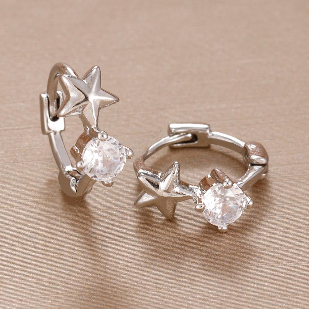 2PCS Sparkling Zircon Geometric Pentagram Hoop Earrings Popular Jewelry Accessories Women Engagement Birthday Jewelry Gift