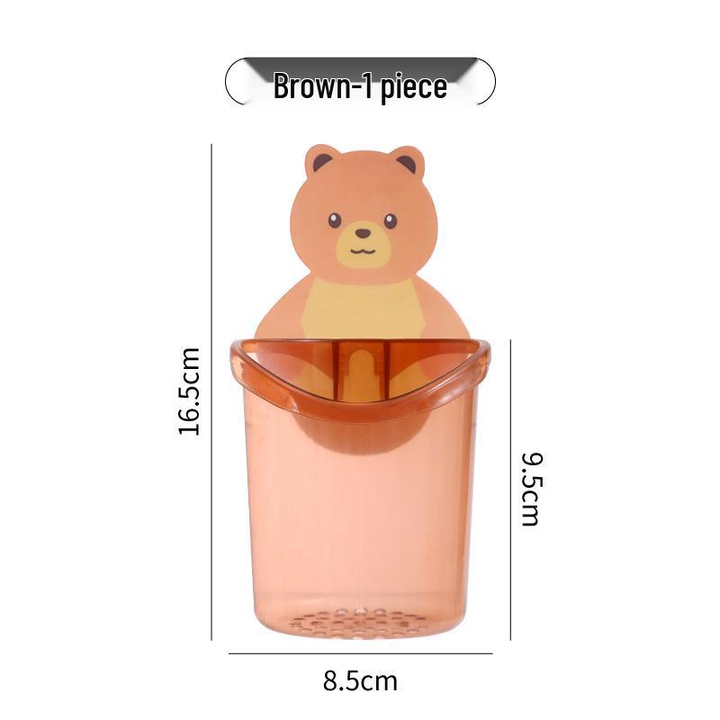 Little Bear Punch-Free Wall-Mounted Toothbrush & Mouthwash Cup Holder