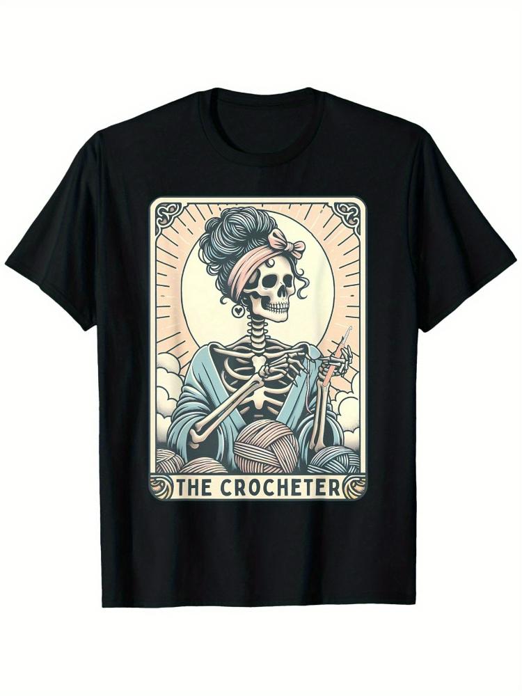 Gothic Crochet LoverSkeleton Design100 cotton summer Oneck short sleeve casual printed mens Tshirt