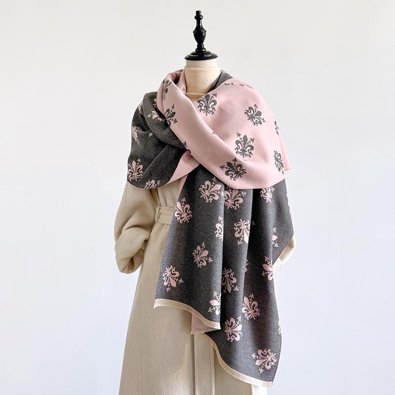 Women'S Elegant Double-Sided Floral Jacquard Pashmina Shawl - Winter Thick Warm Tassel Coldproof Windproof Blanket Scarf