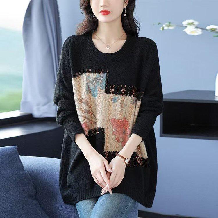 

2025 Women s Loose Knit Sweater: Spring/Autumn Long Sleeve Fashion Top One Size чорний