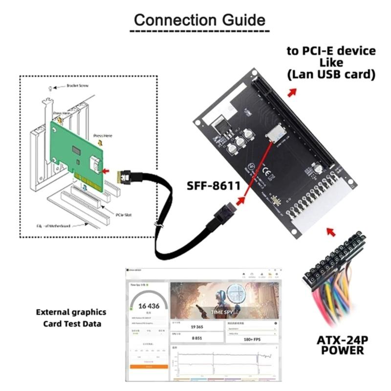 PCI E 16x Adapter for Graphics Cards Compatibles Oculink SFF 8612 SFF 8611 Interfaces to PCIE Conversion Card