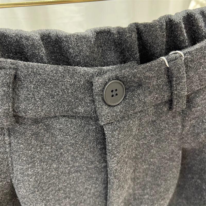 2025 Autumn/Winter High-Waisted Thick Woolen Retro Straight-Leg Wide Pants for Women