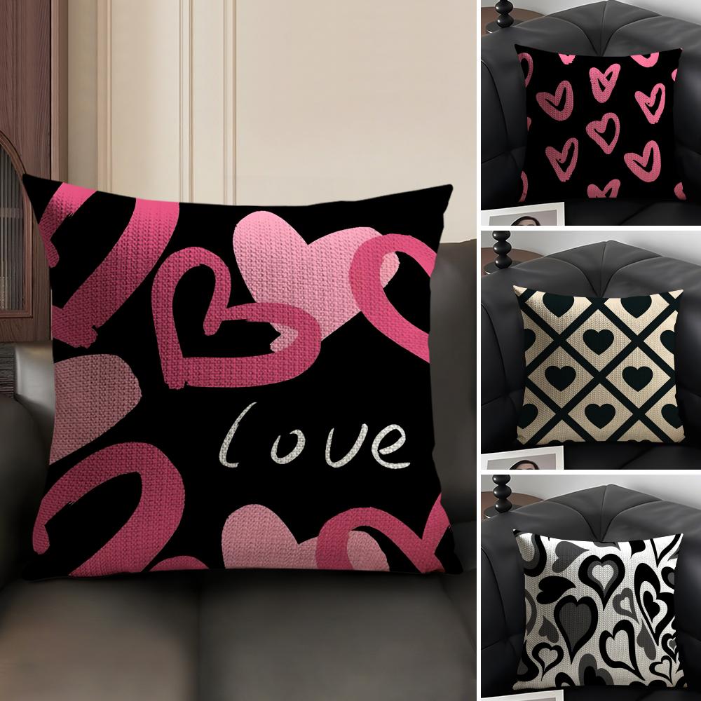 Fashion Love Heart Cushion Cover Natural Linen Organic Fabric DoubleSided Printing Sofa Home Decor Breathable Environmentally