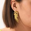European & American Leaf Feather Stainless Steel Long Dangle Earrings - Stylish, Versatile, Light Luxury Jewelry for Women.