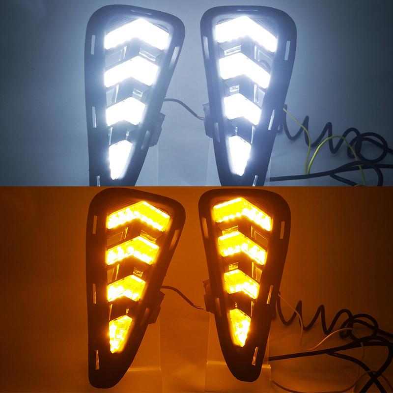 Car LED DRL For Toyota Camry 2015 2016 2017 Daytime Running Light Fog Lamp cover with yellow turn signal