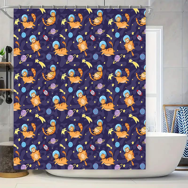 

Colorful Space Cat Pattern Shower Curtain For Bathroom Decor Perfect Gift Idea W60H190(CM)-1 Pcs