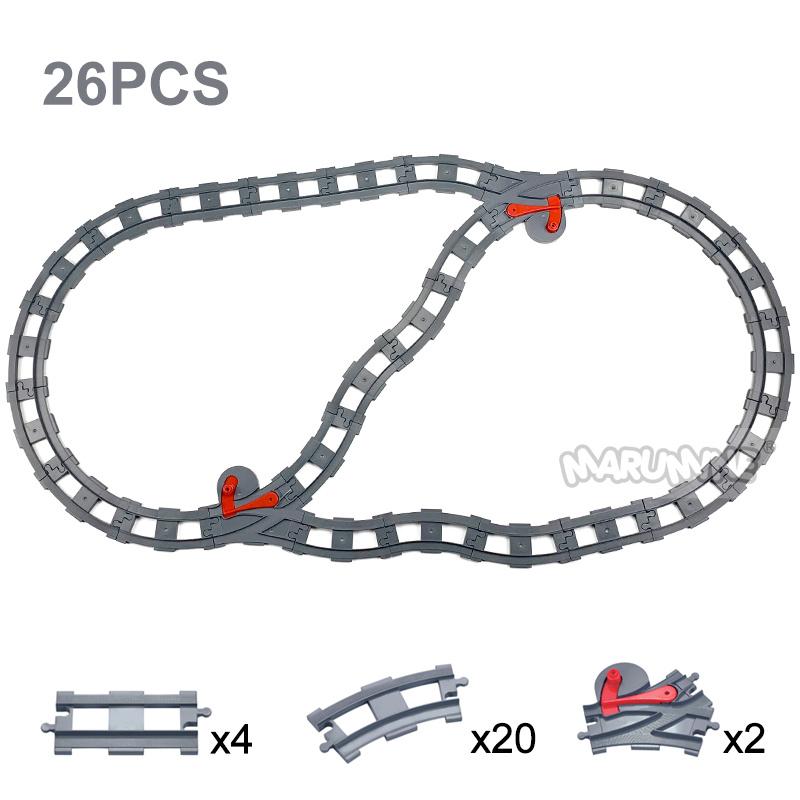 Marumine 8PCS Block Train Straight Curved Track Crossover Parts Railway Switch Big Size Building Bricks City View Accessories