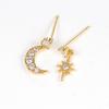 18K Gold-Plated Zircon Stud Earrings: Asymmetrical Star & Moon Design with S925 Silver Needle
