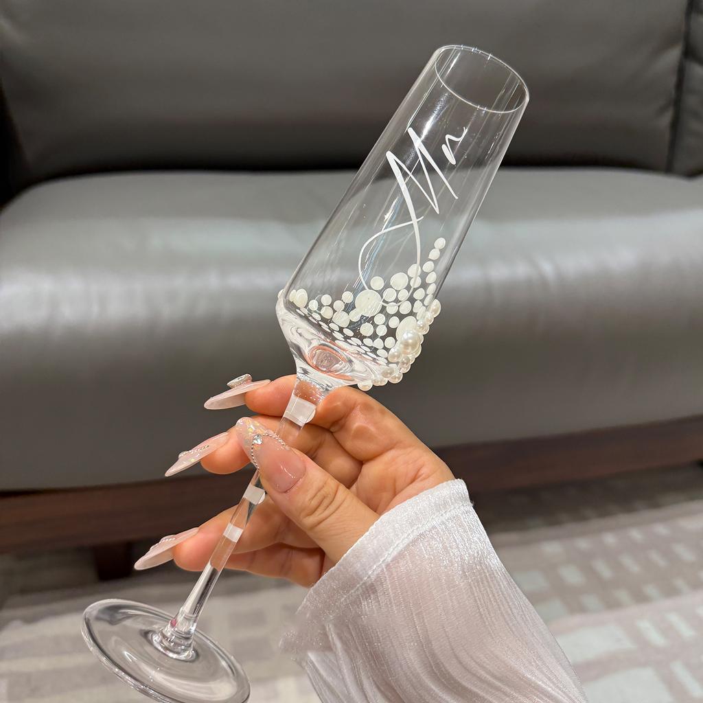 2PCS White Pearl Champagne Glasses Luxurious Sparkling Wine Glasses Stylish Sweet Wine Glasses Cocktail Stem Glasses