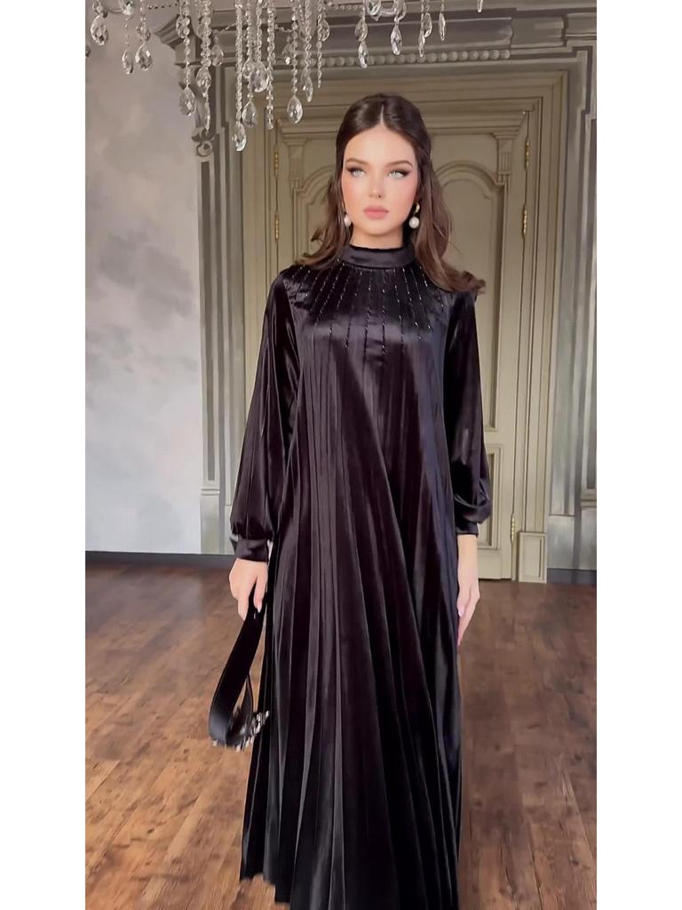 2023 Autumn Plus Size Women's Pleated Dress with Belt