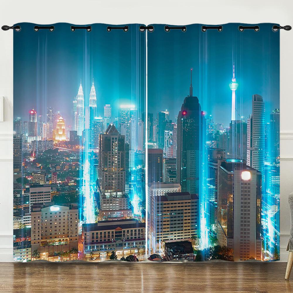Curtains Urban Scenery Series 3D Digital Printing High Density Blackout Diy Curtains