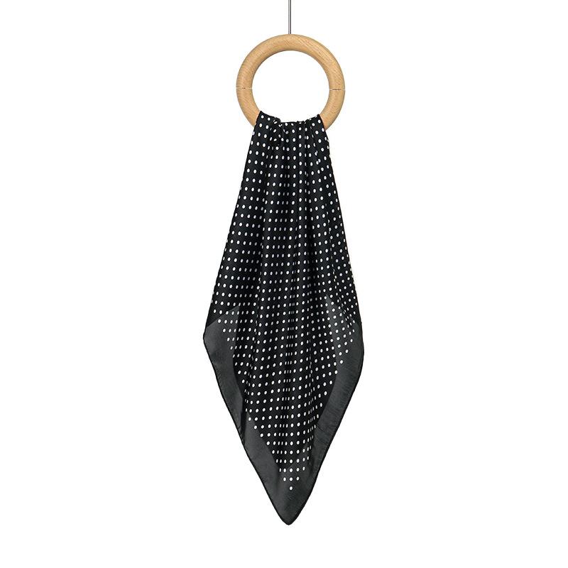 Korean retro black polka dot silk scarf, simple and high-end temperament square scarf ins small fragrant style thin scarf scarf