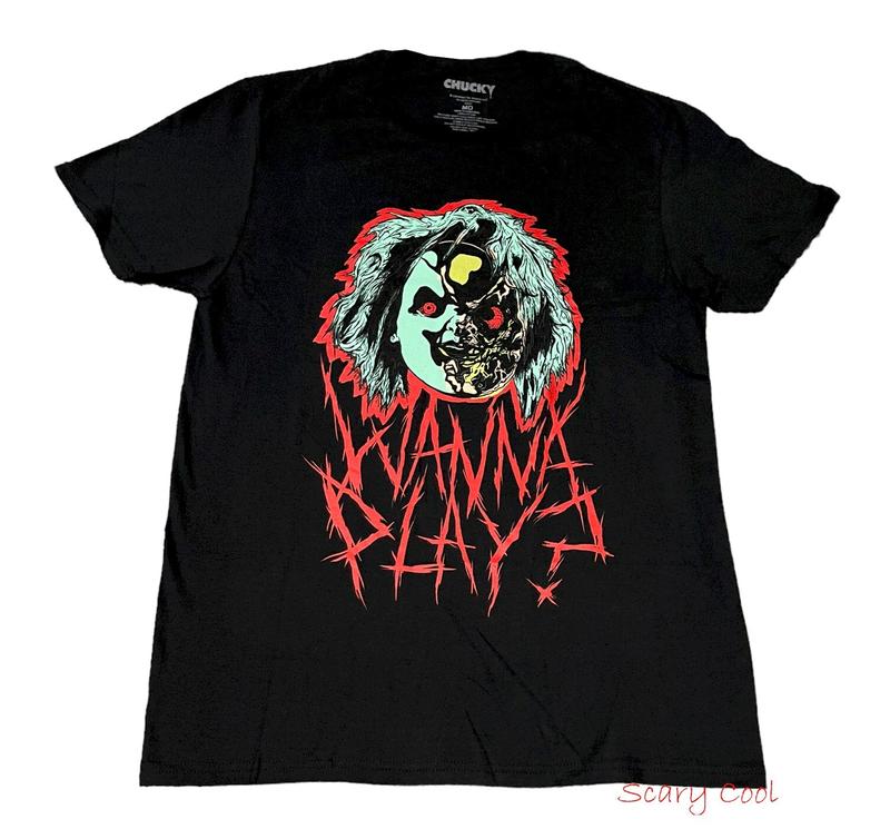 New Chucky Childs Play Wanna Play 1988 Black Mens Vintage Throwback Unisex T-shirt S
