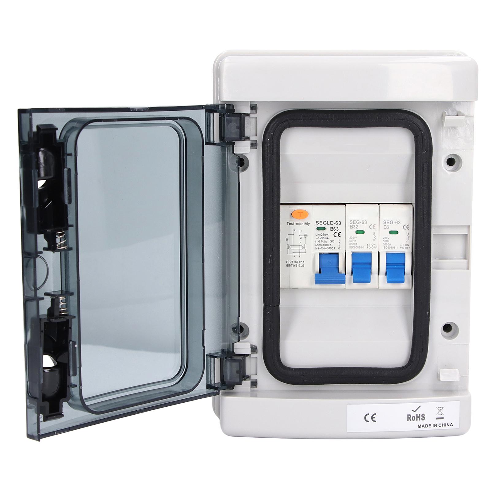 

2 Way 230V Distribution Box EU Standard Waterproof 2MCB (B6A+B32A) RCD (63A 1P+N) B Breaker