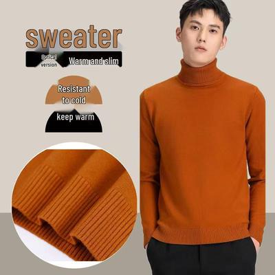 Men's Slim-Fit High Neck Winter Sweater - Casual Solid Color Knitwear