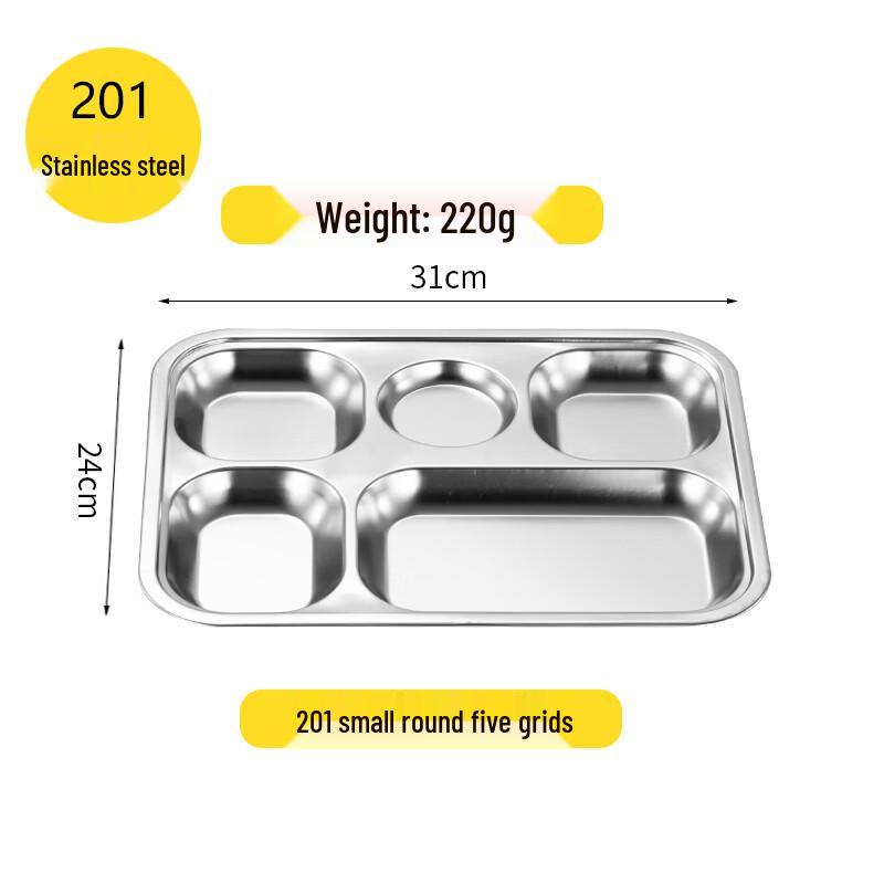 Stainless Steel 5-Compartment Cafeteria Tray