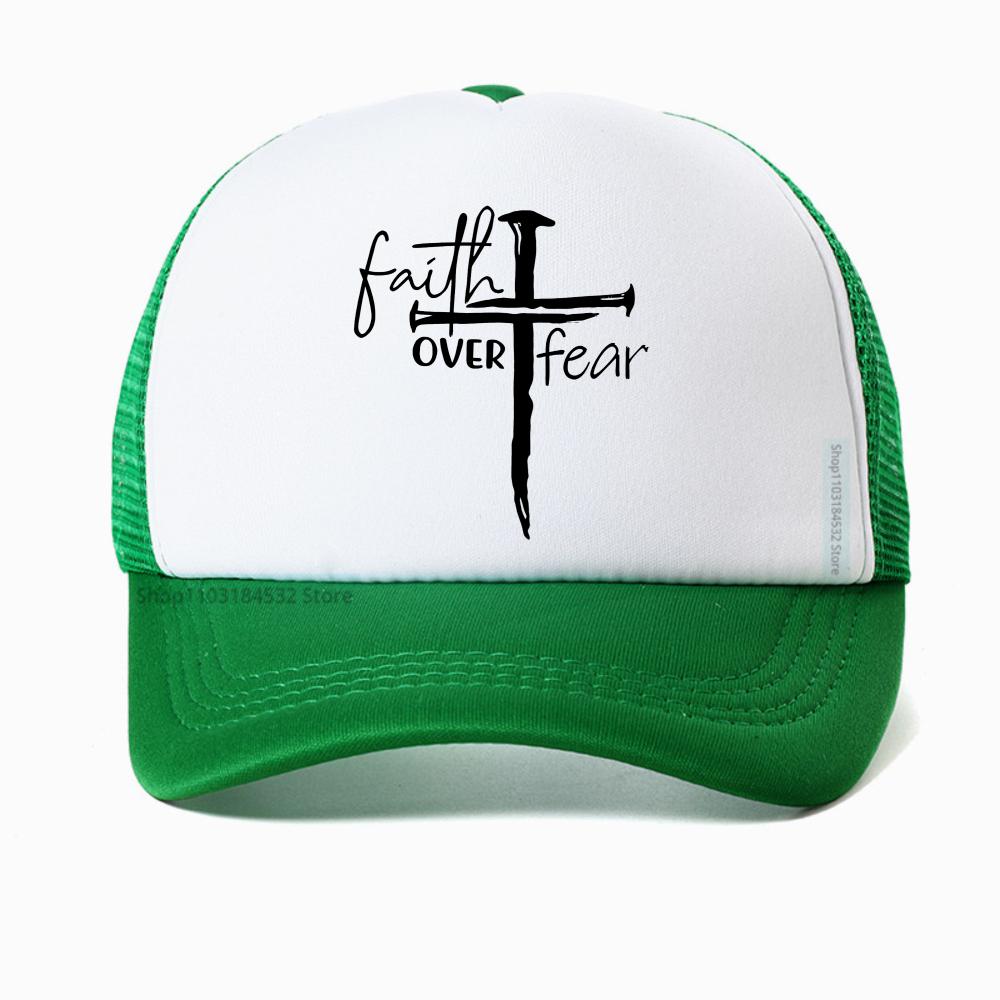 Unisexs Summer Fashion Casual Faith over Fear Letter Printed Baseball Cap Outdoor Breathable Mesh Trucker Hat Casquette
