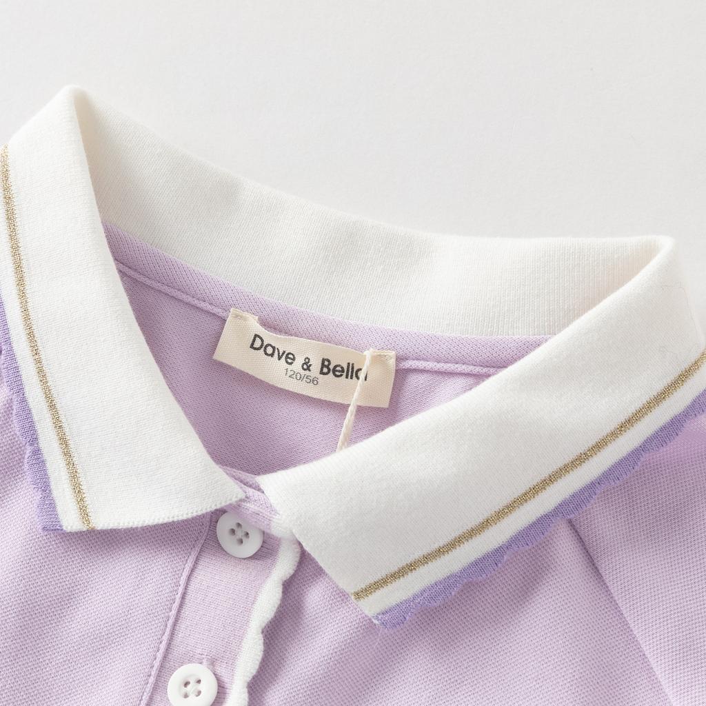 Davidella Girls' Short Sleeved Polo Shirt for Summer, New Children's T-shirt, with a College Style Top from CUHK