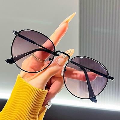 Metal Round Frame Flat Mirror New Fashionable Clear European and American Unisex Sunglasses Hip-hop Sunglasses