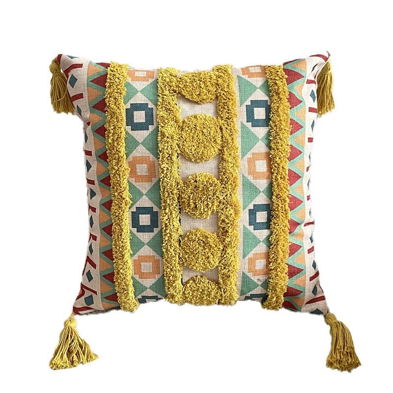 Bohemian Ethnic Flocking Linen Pillow Cover - Decorative Cushion for Sofa, Bedroom, or Bedside