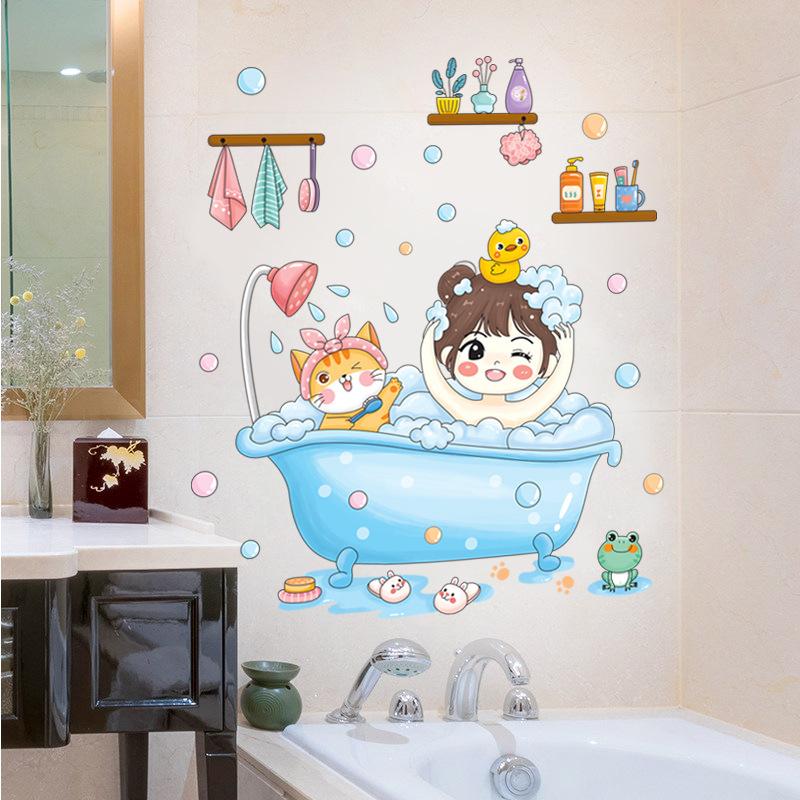 

Мультяшная ванна ванная комната декоративные наклейки на стену самоклеящиеся наклейки на стену водонепроницаемые наклейки наклейки для ванной комнаты креативная поверхность стены 45*60