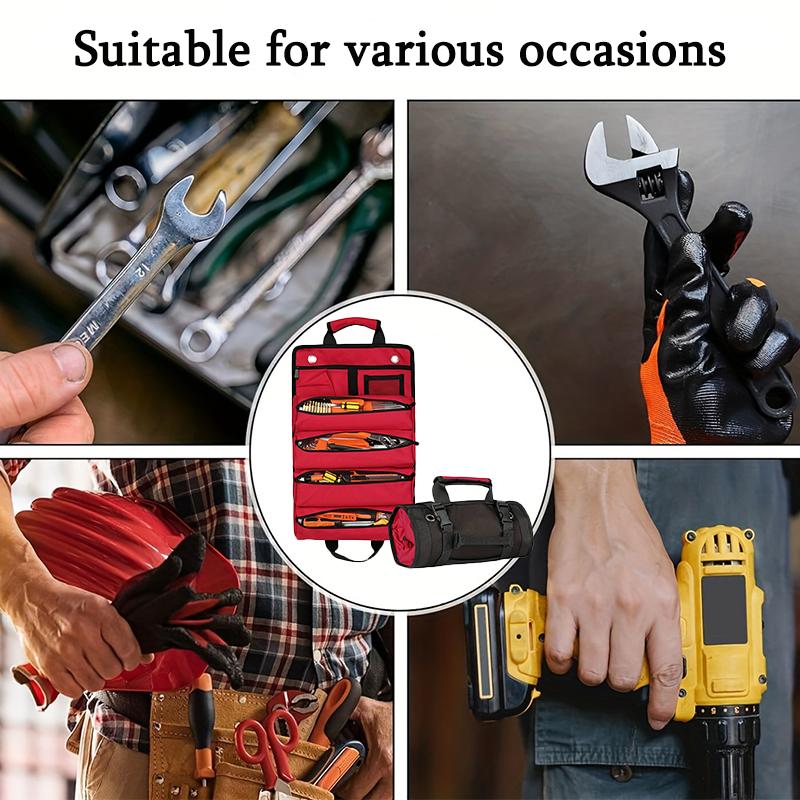 Neue Werkzeugtasche Rolle Werkzeugaufbewahrungstasche Geeignet für Arbeiter Ingenieure Wartungswerkzeuge Camping Abnehmbare Multifunktionstasche Rot