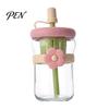 Glass Infuser Bottle for Green Tea Lovers Straw Cup, with Detachable Filter, Macaron Color Flower Cute Floral Women Decor, Portable Heat Resistant