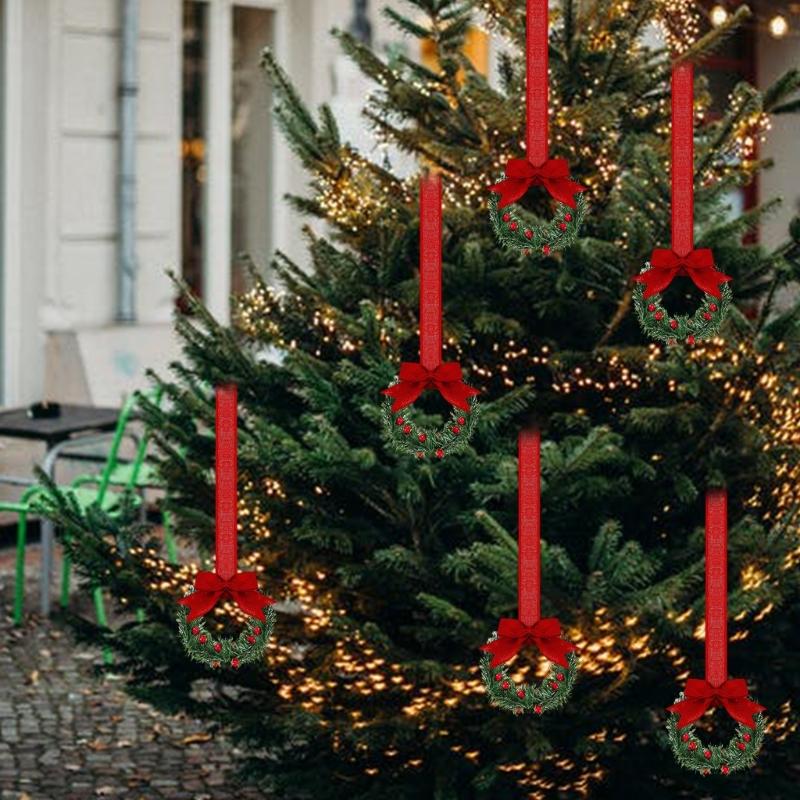 6Pcs Artificial Wreath 13cm Small Christmas Wreaths Ribbon Bows Wreath for Front Door Kitchen Cabinets Wall Window
