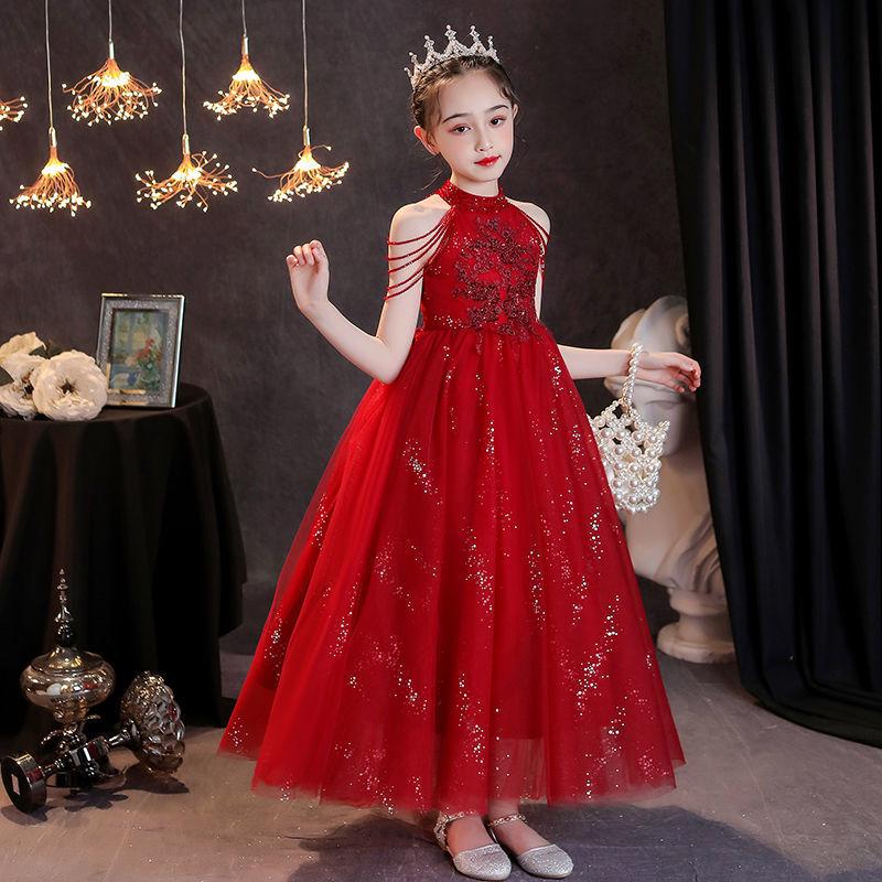 

2025 Elegant Girls Princess Dress for Piano Performance & Catwalk 110 (Height 105-115cm / Weight 17.5-20kg) вино красного