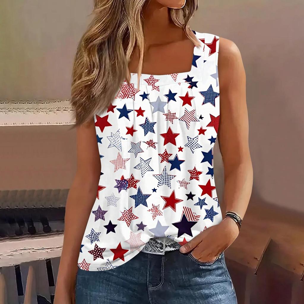 Tanktop mit quadratischem Kragen, bedruckt, lässig, lockere Passform, ärmelloses Shirt