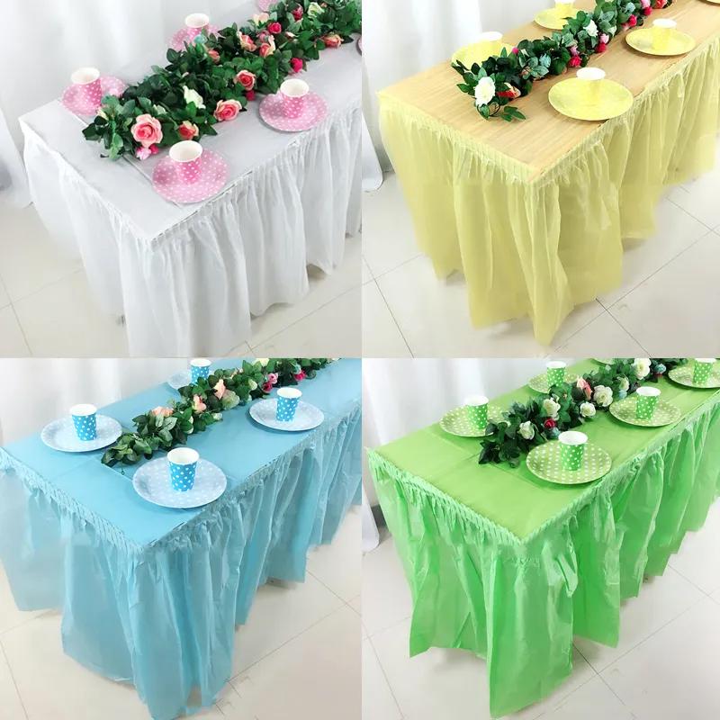 

Одноразовая пластиковая юбка для стола, праздничная юбка для стола, однотонная 73x420 см, покрытие стола для дня рождения, свадьбы, фестиваля, украшения белый